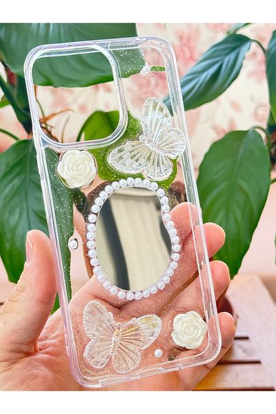Fibaks حافظة هاتف Xiaomi Redmi Note 12 4G ثلاثية الأبعاد على شكل فراشة وردية مع غطاء سيليكون بتصميم شفاف ومرآة