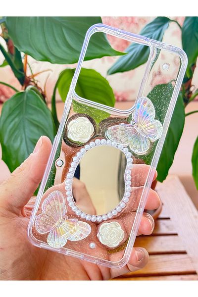 Fibaks حافظة هاتف Xiaomi Redmi Note 13 Pro 4G ثلاثية الأبعاد على شكل فراشة وردية مع غطاء سيليكون بتصميم شفاف ومرآة