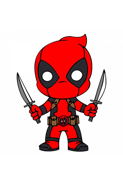 INOVATIX Set de 8 piese, autocolant Chibi Deadpool cu ​​arme, INOVATIX®. 6 cm