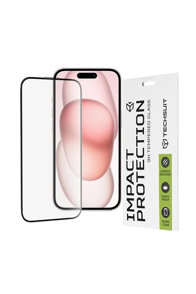 Techsuit Folie for iPhone 15 / iPhone 16 - Techsuit 111D Full Cover / Full Glue Glass - Black