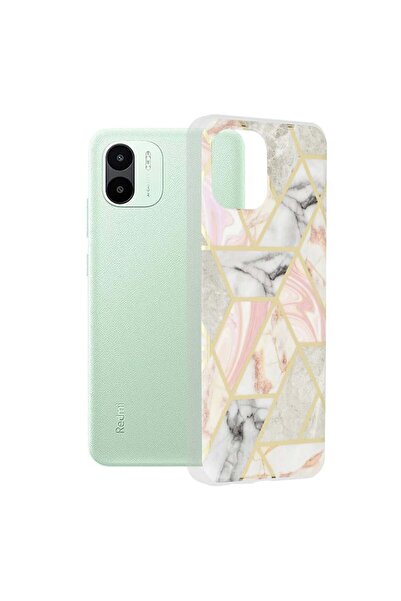 Techsuit Husă pentru Xiaomi Redmi A1 / A2 - Seria Marmură - Hexagonală Roz