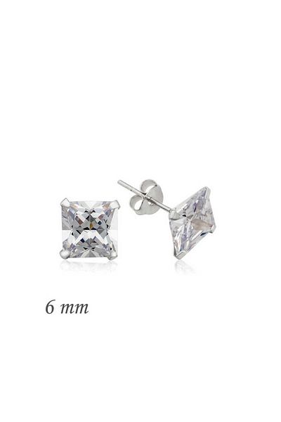 norsary Silver Square Single Stone Zircon Earrings - 6 mm