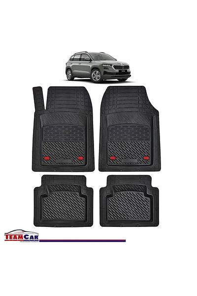 TEAMCAR ® Car Mats Tray Type Compatible with Skoda Karoq (2017–2025) Black Durable Material