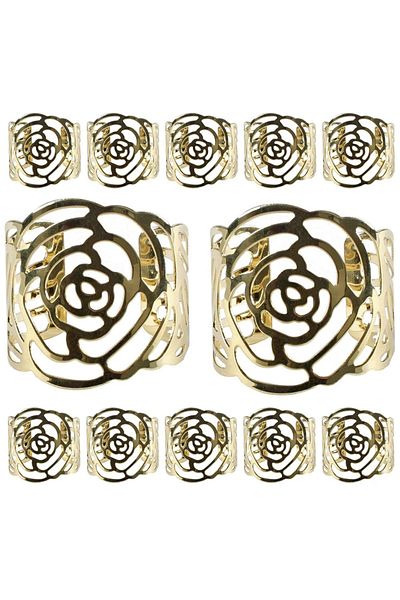 PUFO Set de 12 inele de șervețel aurii - Accesorii de lux pentru masa ta, 43 x 42 mm
