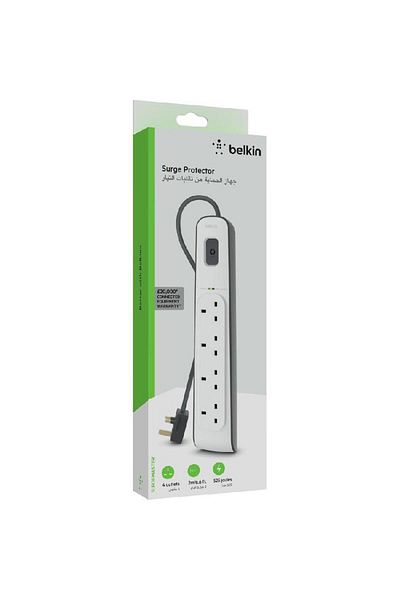 Belkin واقي من زيادة التيار الكهربائي بأربعة منافذ بطول 2.00 متر (6.56 قدم)