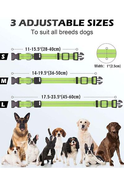 Karll LED dog collar, textile/plastic, green/black, size M