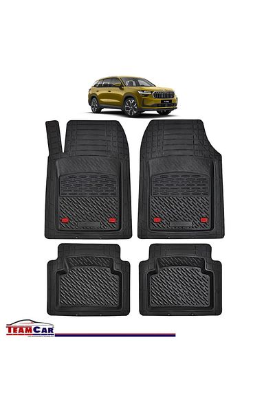 TEAMCAR ® Car Mats Tray Type Compatible with Skoda Kodiaq II (2023–present) Black Durable Material