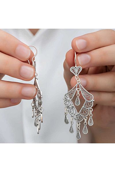 norsary Silver Filigree Dangle Women's Earrings