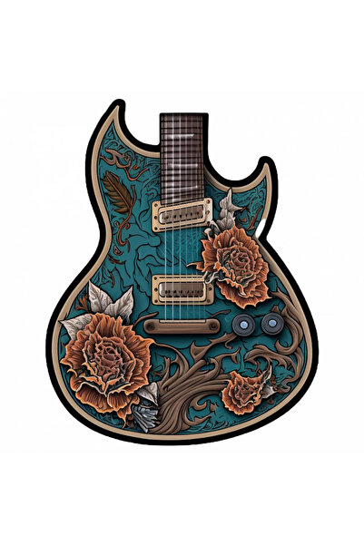 INOVATIX Set de 8 autocolante, chitară cu flori, INOVATIX®. 6 cm