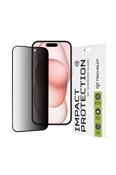 Techsuit IPhone 15 / iPhone 16 Screen Protector - Techsuit 111D Privacy Full Glue - Black