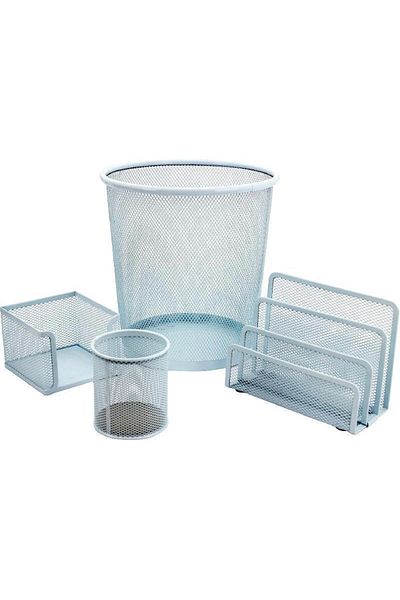 Roco Desk Set – 4 Components, Mesh Steel, White