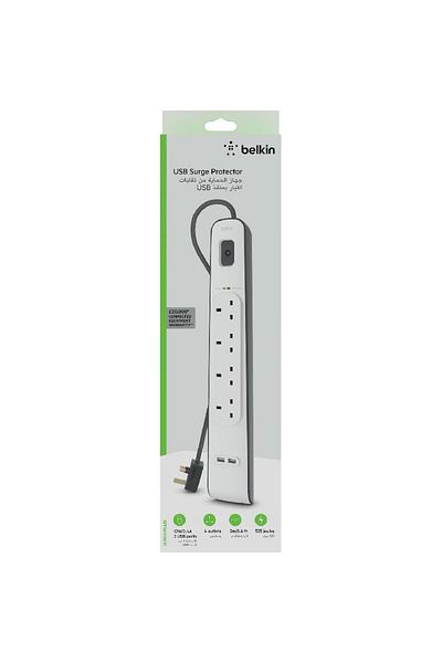 Belkin واقي من زيادة التيار + شاحن USB 4 منافذ؛ 2 منفذ USB 2.00 متر (6.56 قدم)