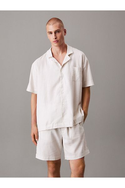 Calvin Klein Men Chalk Linen Blend Short Sleeves Shirt
