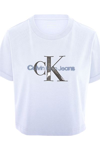 Calvin Klein Women Brilliant White Cropped Gloss Logo T-shirt