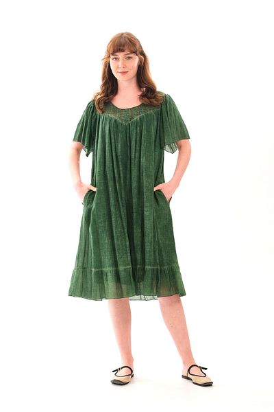 Butik Esra Kandemir Summer Cotton Washable Fabric Lined Large Size Dress - 1059
