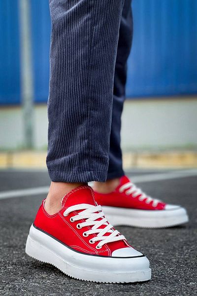 EBRUS TREND Et-Kb-Cx-3 Low Red Linen White High Sole Sneakers