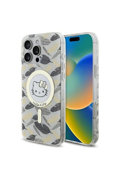 Hello Kitty Case for iPhone 16 Pro Max - Hello Kitty Hardcase IML Golden Leaves MagSafe (HKHMP16XHGLEH) - White
