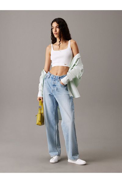 Calvin Klein Women Brilliant White Ribbed Cotton Bralette Top