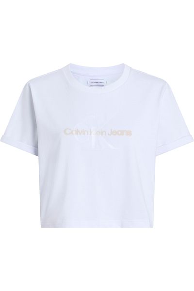 Calvin Klein Women Brilliant White Cropped Gloss Logo T-shirt