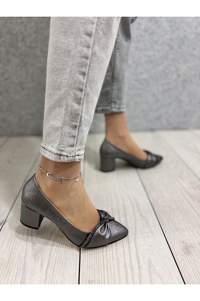 ayakkabiyolla Dark Gray Pearl Stone Detailed Evening Dress Shoes