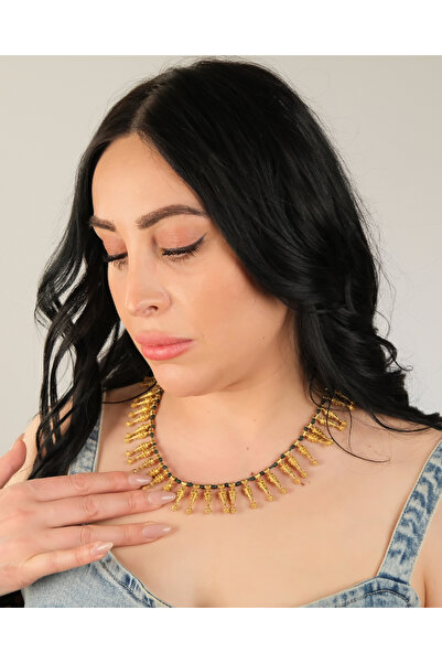 El Yapımı Boho Vintage Bronz Taş Sallantılı Kolye – Etnik Statement Takı