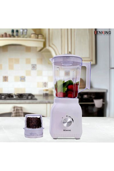 BENKING 2-in-1 Countertop Blender, 550W | 1.5L Plastic Jug | Stainless Steel Blades for Shakes