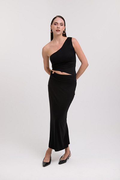 AFLOOW Women's Black Gold Detailed Slit Long Skirt