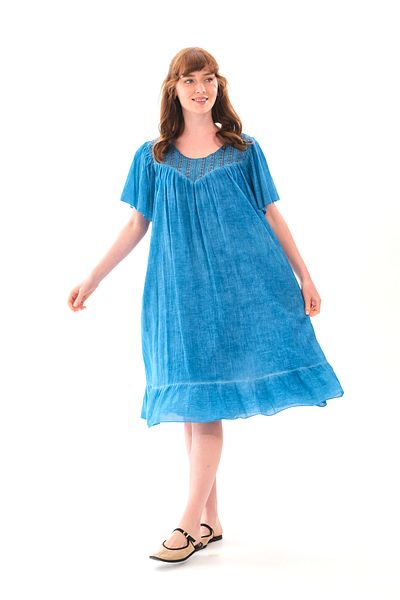Butik Esra Kandemir Summer Cotton Washable Fabric Lined Large Size Dress - 1059
