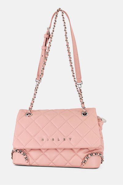 Sisley Women Brand Logo Quilted Shoulder Bag, Pink