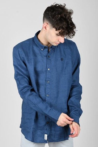Timberland MILL BROOK Men's Navy Blue Linen Shirt - TB0A2DC3