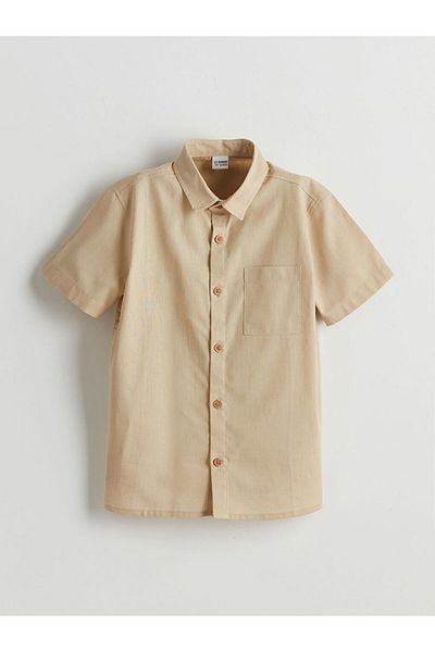 LC Waikiki Lcw Kids Khaki Linen Blend Boy Shirt S5Bm98Z4Nvy25