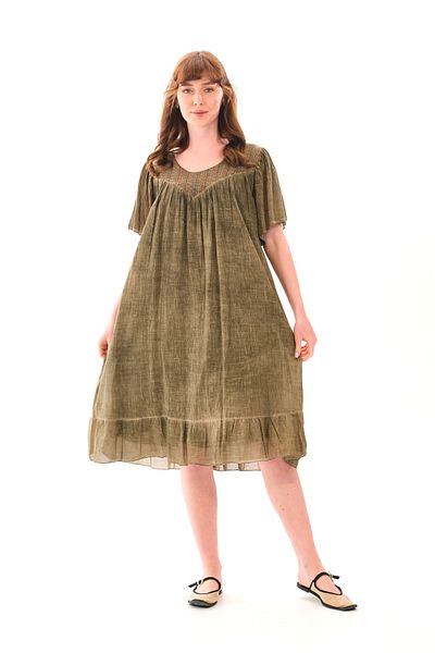 Butik Esra Kandemir Summer Cotton Washable Fabric Lined Large Size Dress - 1059