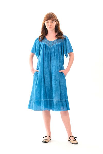 Butik Esra Kandemir Summer Cotton Washable Fabric Lined Large Size Dress - 1059