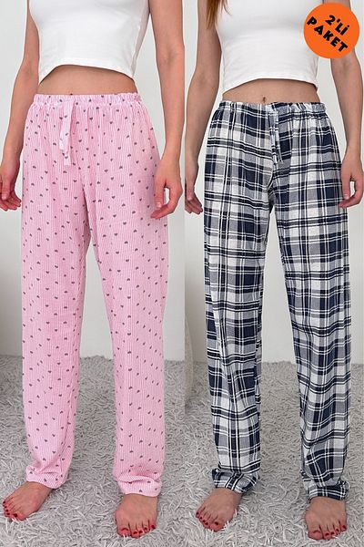 querancia 2-Piece Women's Plus Size Single Jersey Breathable Fabric Printed Pocketless Comfortable Home Wear Pajama Bottoms