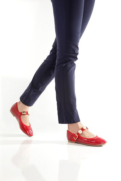 PAYZİN '' Alda'' Red Patent Leather Round Toe Helmet Accessory Ballerina Ballet New Season