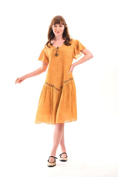 Butik Esra Kandemir Summer Cotton Washable Fabric Lined Embroidered Large Size Dress - 1051
