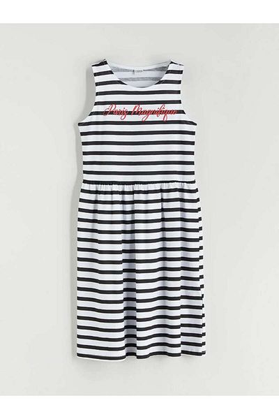LC Waikiki LCW Kids Rochie pentru fetiță cu dungi alb cu decolteu