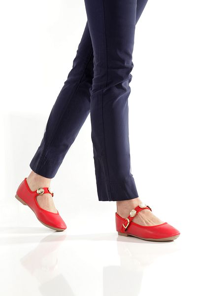 PAYZİN ''Alda'' Red Skin Round Toe Helmet Accessory Ballerina Ballet New Season