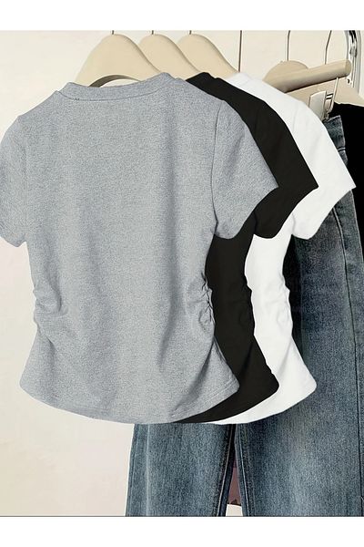 PENTHİLUS 3-piece women's casual slim fit t-shirts for 1200 tl - bow print and pleat details