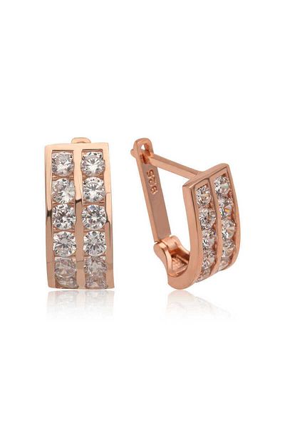 norsary Silver Double Row White Stone J Women's Earrings