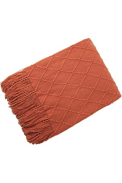 EzzySo Tassel Design Soft Blanket Keep Warm Cotton Orange 127 x 172cm