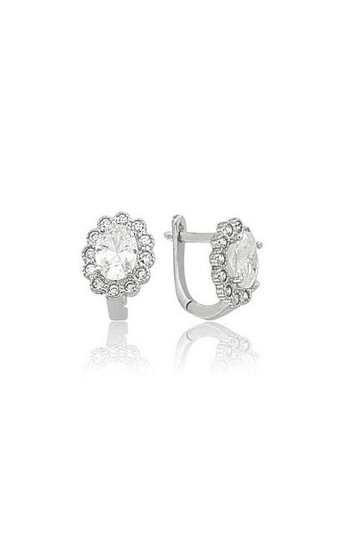 norsary Silver Oval Jewelled Flower Earrings