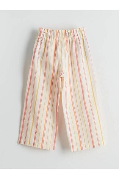 LC Waikiki Lcw Kids Ecru Striped Linen Blend Girls' Trousers