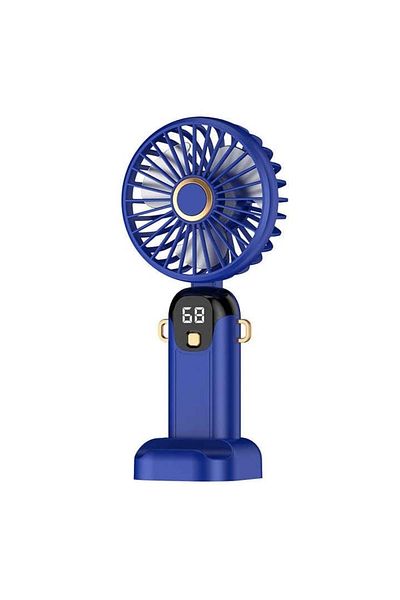 FOXMAG24 Ventilator De Mână Cu Suport Telefon, Afișaj, Pliabil, 3 Viteze, Usb, Abs, Albastru
