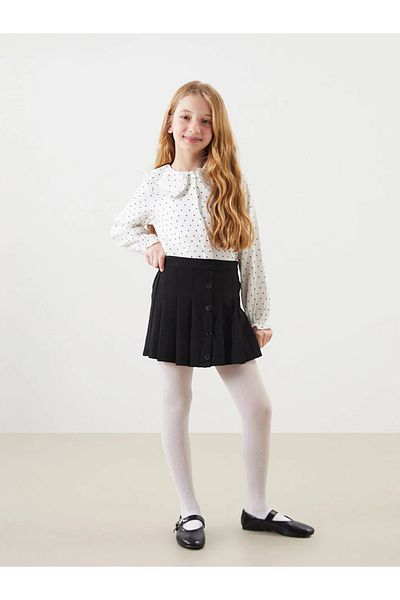 LC Waikiki Lcw Kids Black Elastic Waist Pleated Girls' Short Skirt