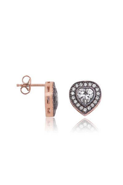 norsary Silver Diamond Mounted Heart Studs Earrings