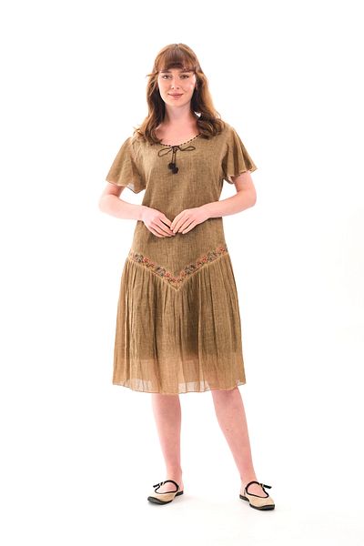 Butik Esra Kandemir Summer Cotton Washable Fabric Lined Embroidered Large Size Dress - 1051