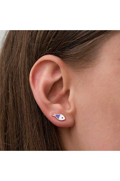 norsary Silver Purple Fish Earrings