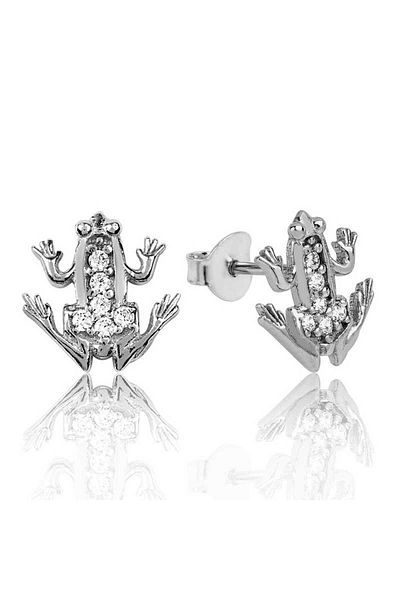 norsary Silver Frog Stud Earrings