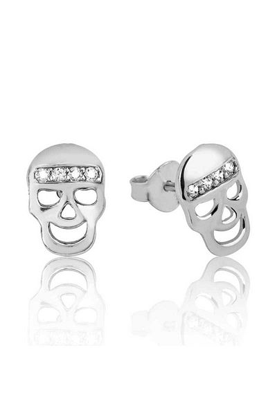 norsary Silver Skull Studded Earrings